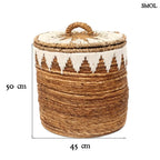 Tárolókosár Banana, banánlevél, M méret, natúr-fehér, fedeles méretekkel