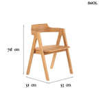 Teakfa étkezőszék természetes fa színben, ívelt háttámlával méretekkel