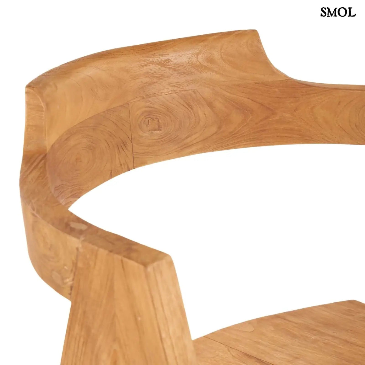 Teakfa étkezőszék természetes fa színben, ívelt háttámlával háttámla nagyítva