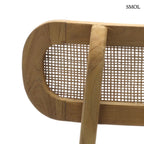 Teakfa étkezőszék világos rattan háttámlával és tömörfa üléssel, természetes színben, háttámla hátulról