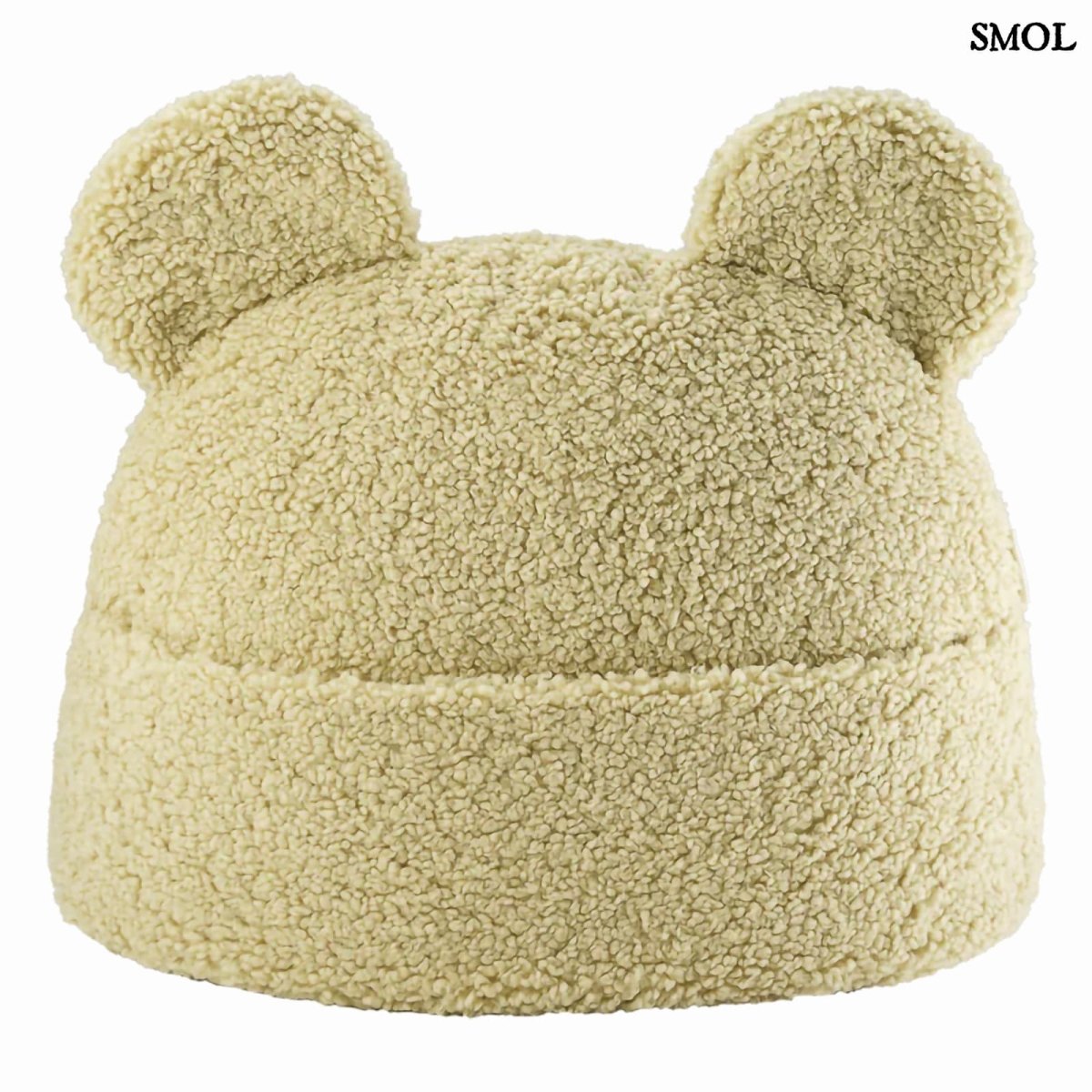 Zöld Teddy Párna macifülekkel, puha buklé anyagból és oldalsó tárolózsebbel, fehér háttérrel