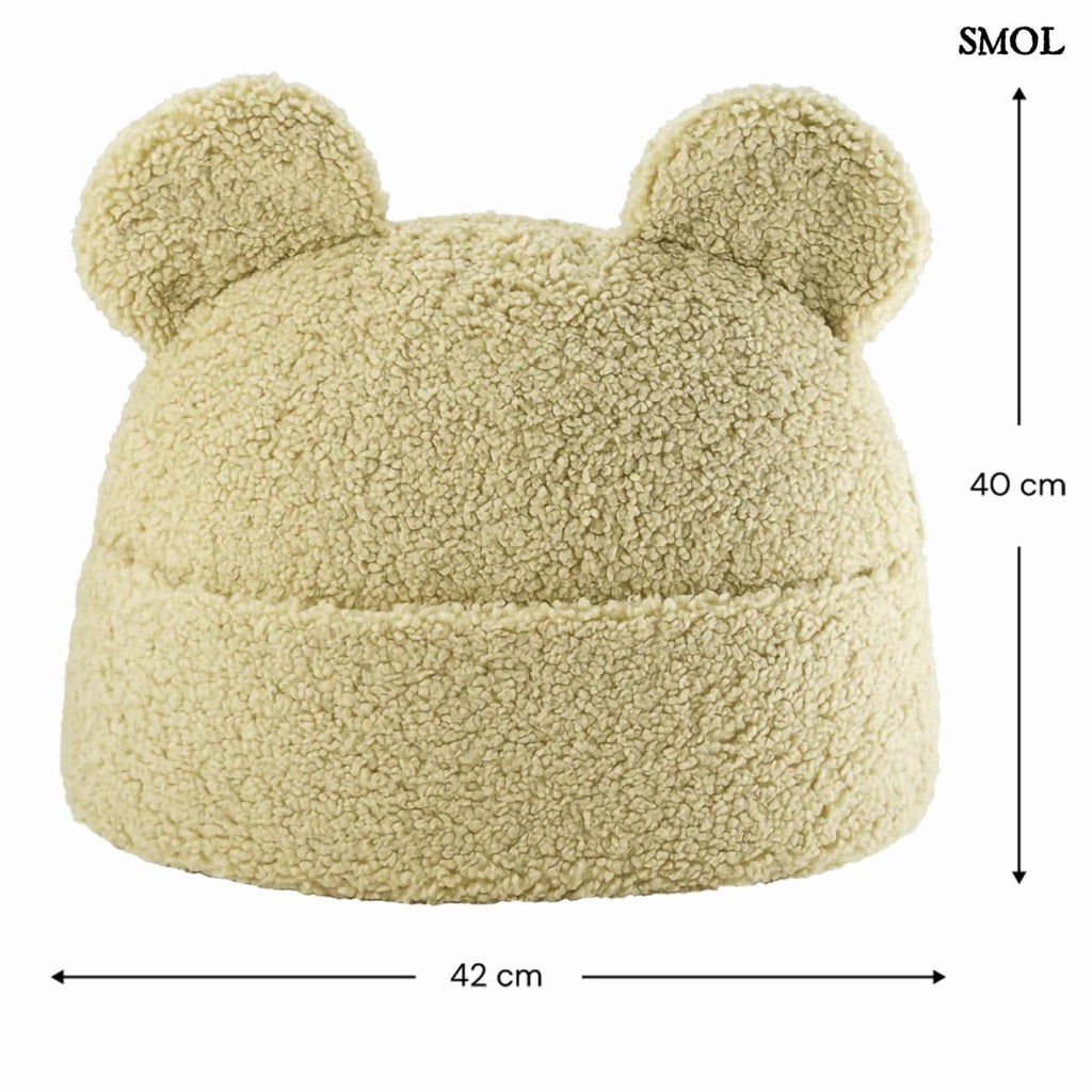 Zöld Teddy Párna macifülekkel, puha buklé anyagból és oldalsó tárolózsebbel, méretekkel