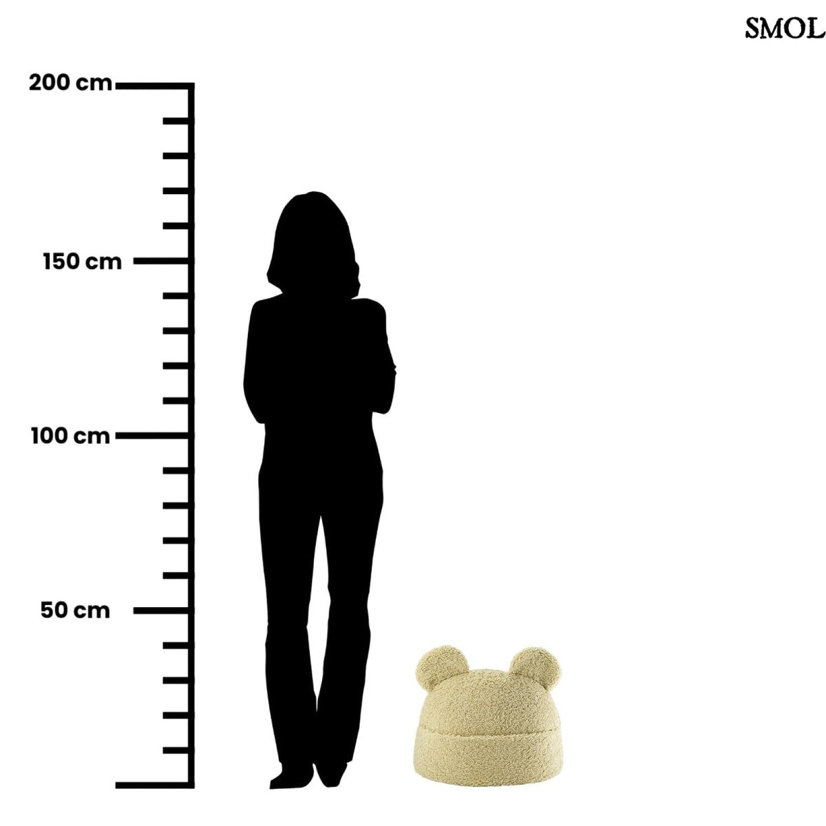 Zöld Teddy Párna macifülekkel, puha buklé anyagból és oldalsó tárolózsebbel, méretarányosan