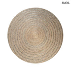 Kézzel készült kerek tengerifű szőnyeg (100 cm), natúr szövés, fehér háttérrel