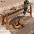 Kézzel készült kerek tengerifű szőnyeg (100 cm), natúr szövés, pad alatt