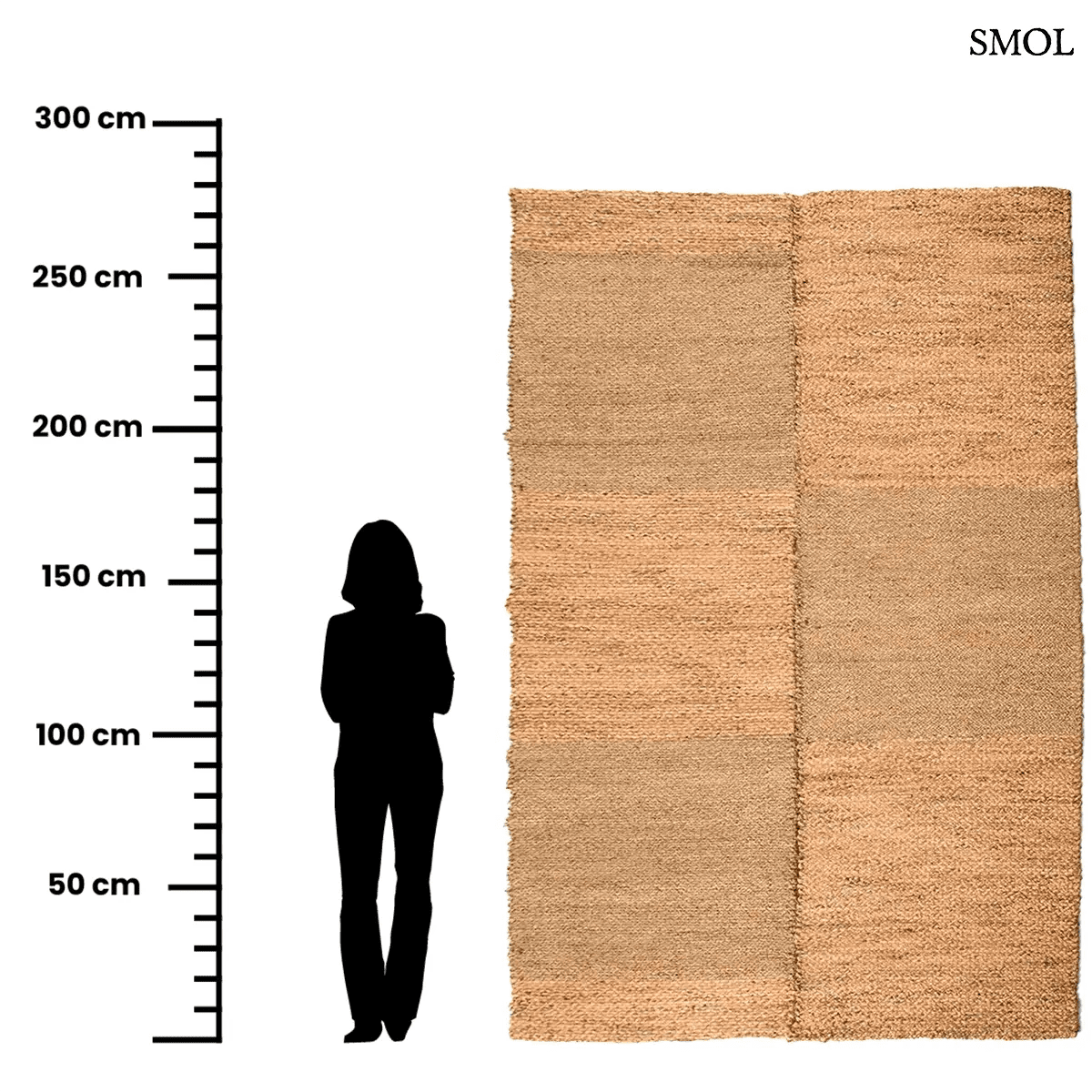 Kézzel szőtt, kockás mintázatú natúr tengerifű szőnyeg XL méretben, méretarányosan