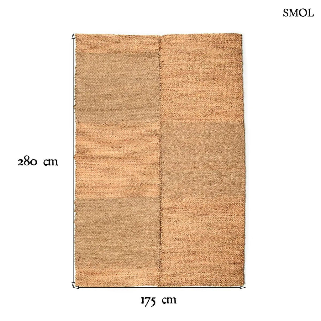 Kézzel szőtt, kockás mintázatú natúr tengerifű szőnyeg XL méretben, méretekkel