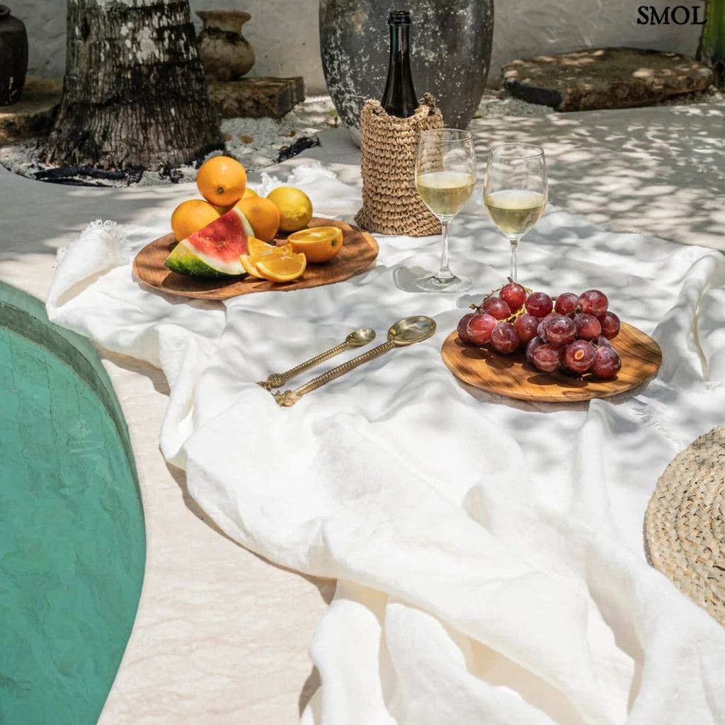 Természetes Len Asztalterítő, fehér, 150x150 | LINEN - SMOL