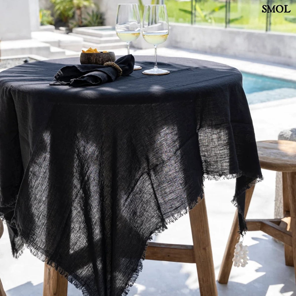 Természetes Len Asztalterítő, fekete, 150x200 | LINEN - SMOL