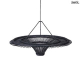 Schwarzer Rattan-Hängeleuchtenschirm, flache Scheibe, XL | SKY