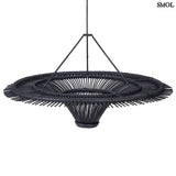 Schwarzer Rattan-Hängeleuchtenschirm, flache Scheibe, XXL | SKY