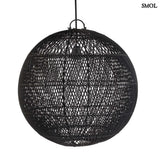 Schwarzer Rattan-Pendelleuchtenschirm, Kugel, M | BUBBLE