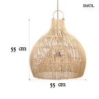55 cm átmérőjű kézzel fonott rattan függőlámpaernyő természetes színben méretekkel