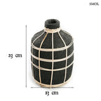 Fekete terracotta váza világos rattan fonattal, rusztikus textúrával, szárazvirágokhoz, méretekkel