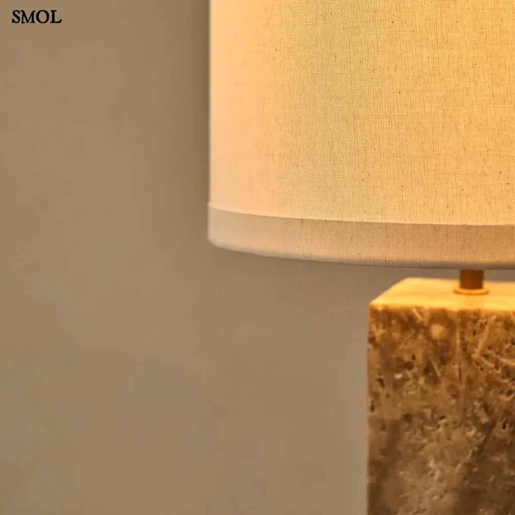 Travertin Asztali Lámpa Pamut Lámpaernyővel | ROSIE - SMOL