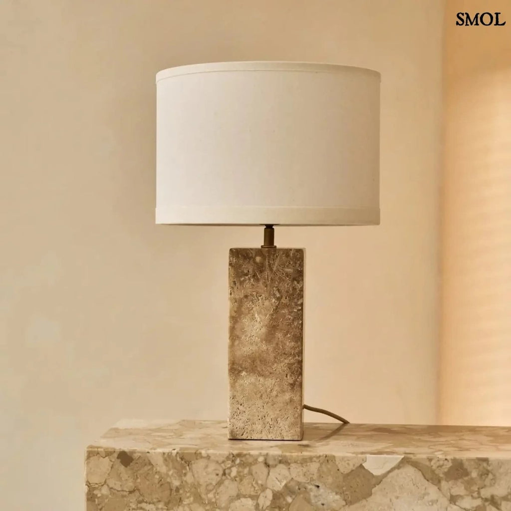 Travertin Asztali Lámpa Pamut Lámpaernyővel | ROSIE - SMOL