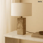 Travertin Asztali Lámpa Pamut Lámpaernyővel | ROSIE - SMOL