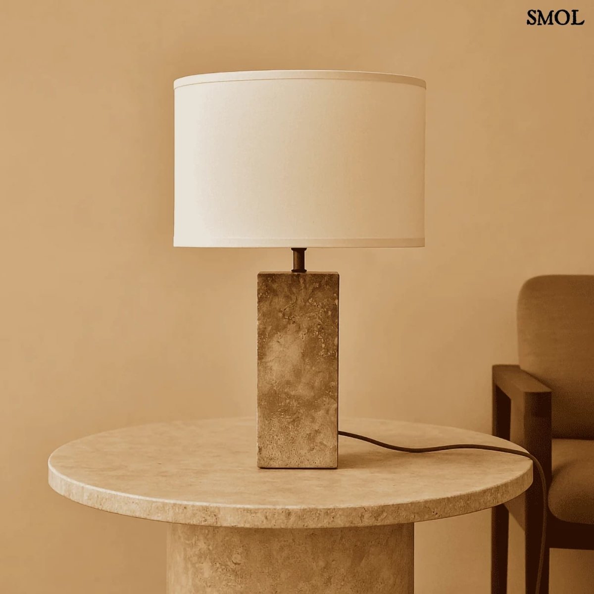 Travertin Asztali Lámpa Pamut Lámpaernyővel | ROSIE - SMOL