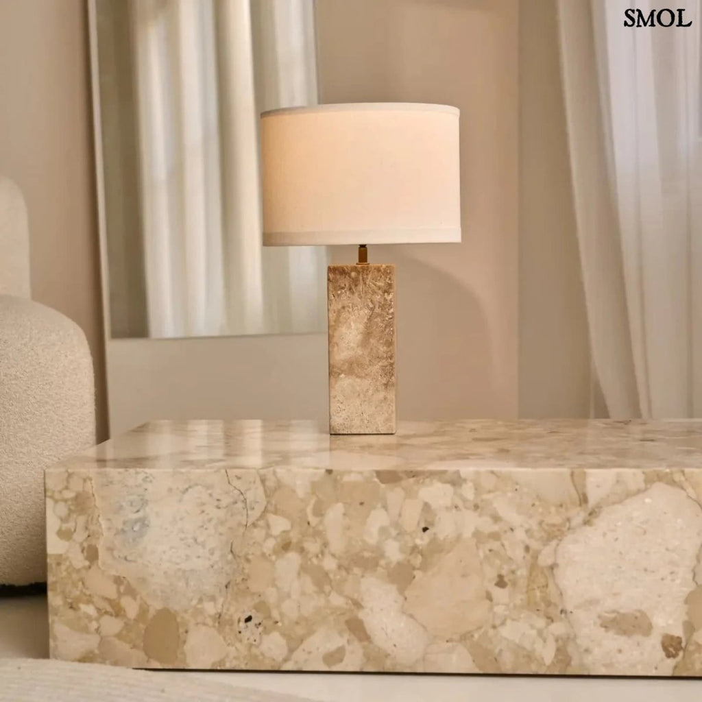 Travertin Asztali Lámpa Pamut Lámpaernyővel | ROSIE - SMOL