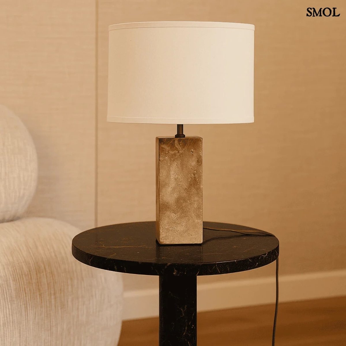 Travertin Asztali Lámpa Pamut Lámpaernyővel | ROSIE - SMOL