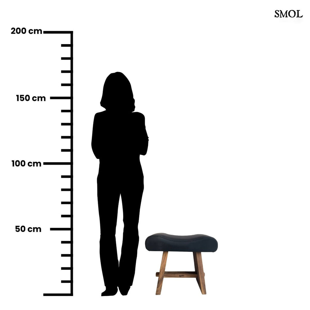 Suarfa vázas ülőke fekete bőr ülőfelülettel méretarányosan