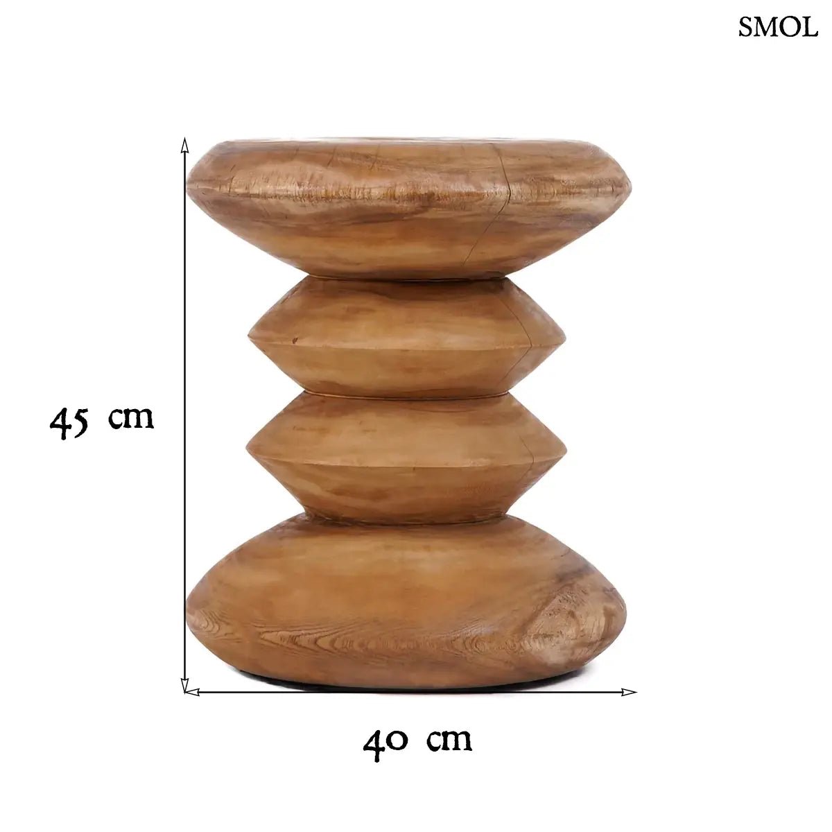Hullámos formájú, kézzel készült tömör suar fa ülőke és lerakóasztal natúr színben, méretekkel