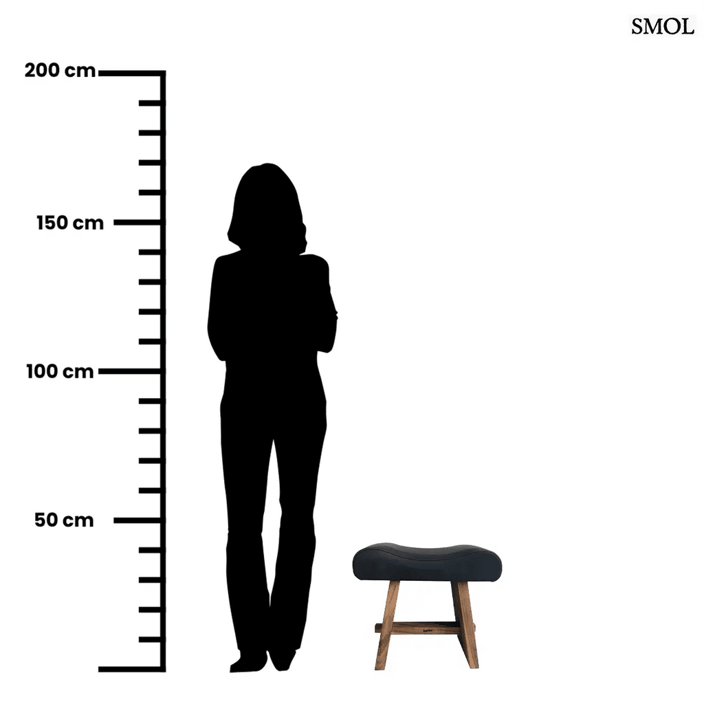 Rusztikus Suar fa ülőke fekete bőrüléssel és trópusi keményfa lábakkal modern, natúr stílusban, méretarányosan