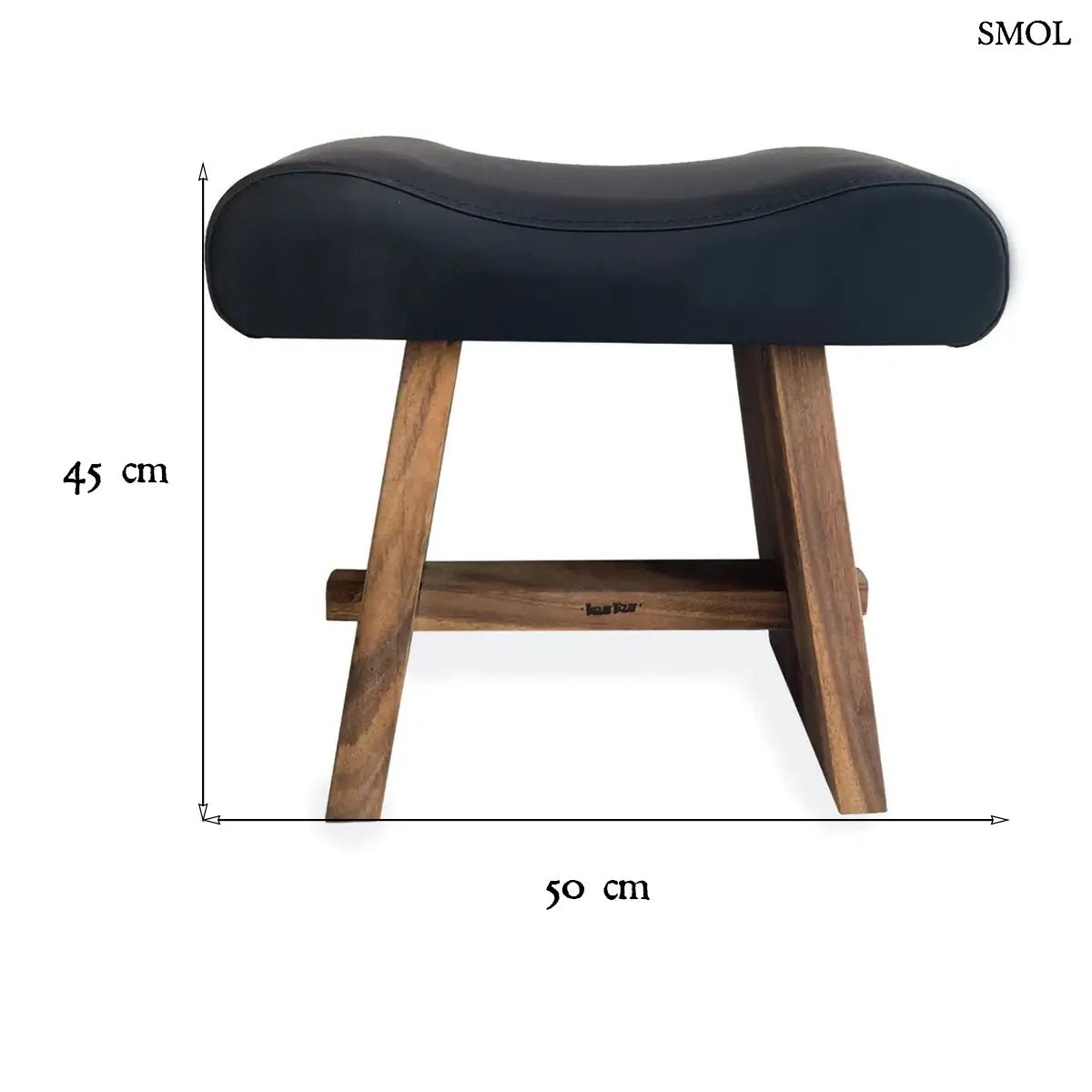 Rusztikus Suar fa ülőke fekete bőrüléssel és trópusi keményfa lábakkal modern, natúr stílusban, méretekkel