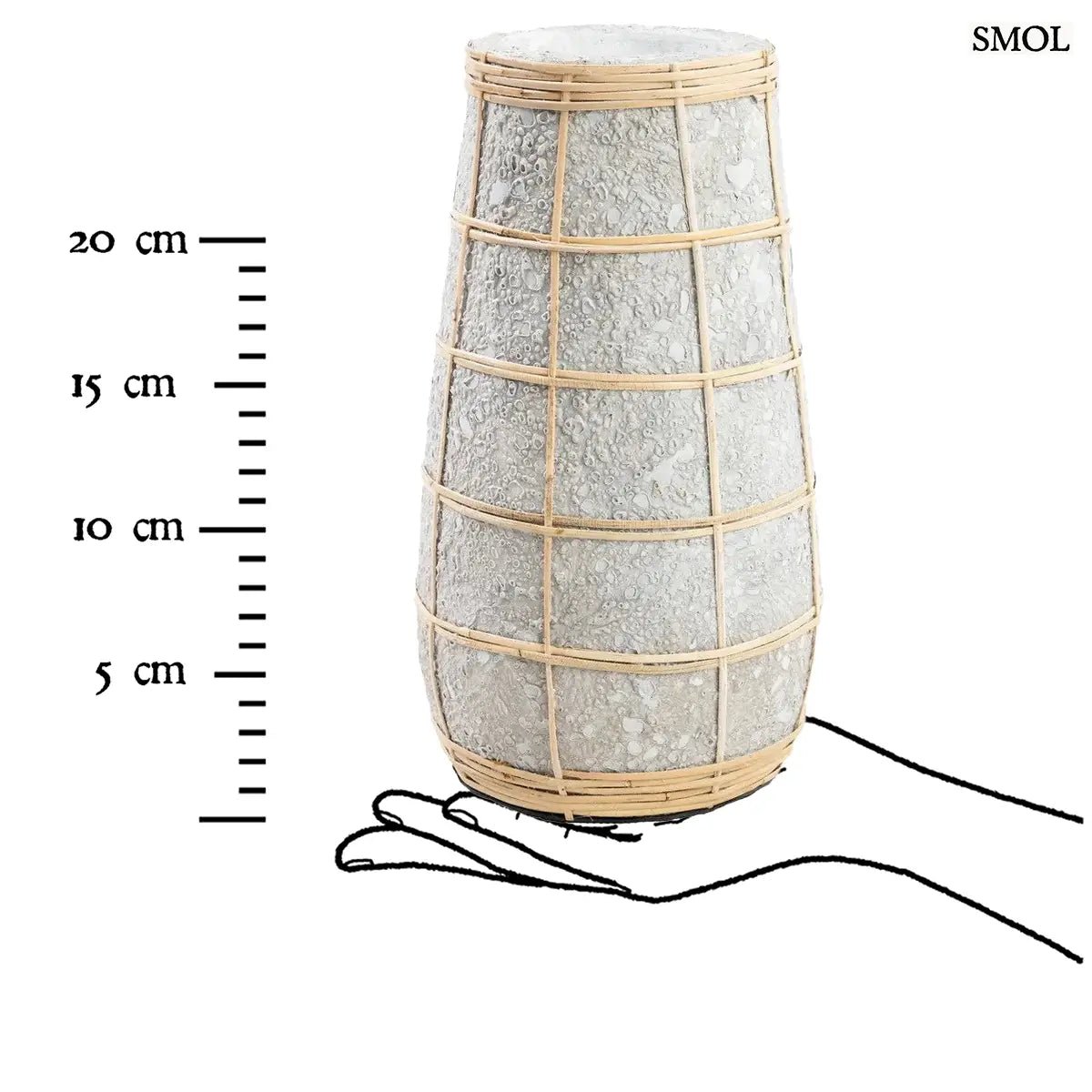 Beton hatású terrakotta váza természetes rattan fonattal, méretarányosan