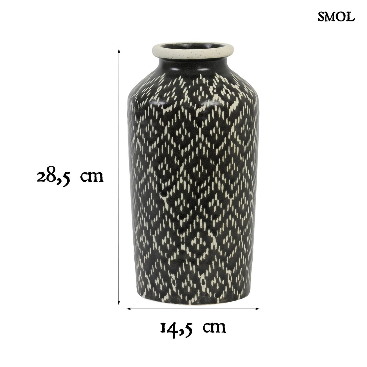 ASTON - fekete-fehér kerámia váza – 28,5 cm - smol.hu - méretekkel