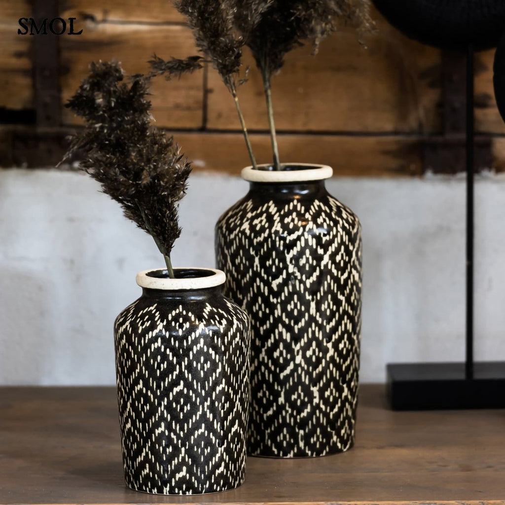 ASTON - fekete-fehér kerámia váza – 28,5 cm - smol.hu - két méretben