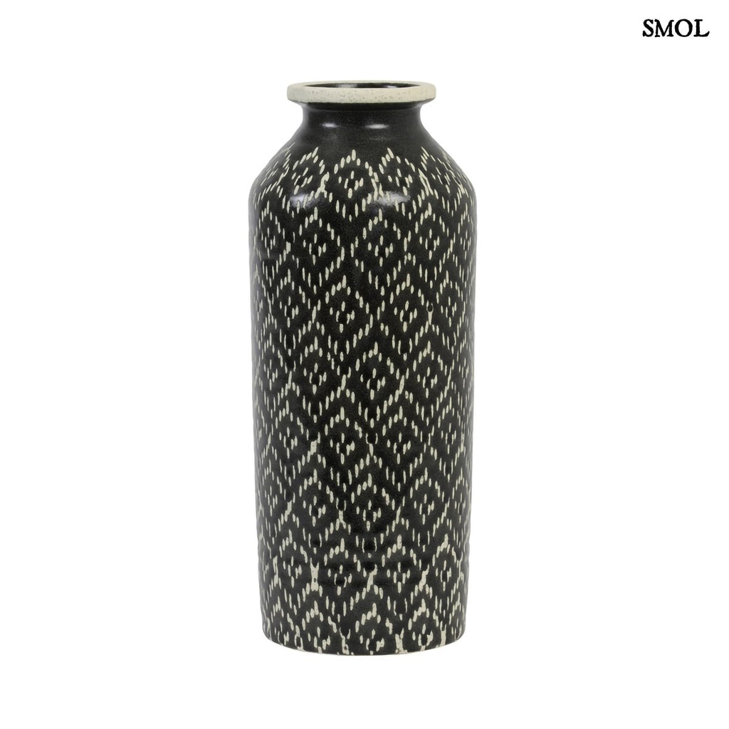 Váza - fekete-fehér, kerámia,  36 cm | ELVAS - smol.hu - fehér háttérrel