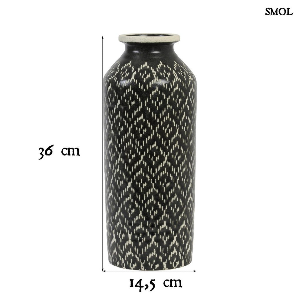 Váza - fekete-fehér, kerámia,  36 cm | ELVAS - smol.hu - méretekkel