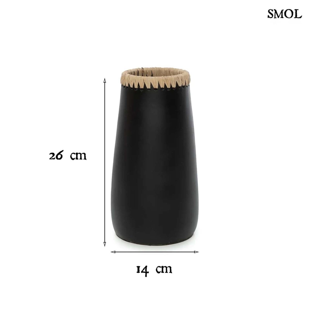 Váza - fekete, terrakotta, raffiával, 26 cm | SNEAKY - SMOL