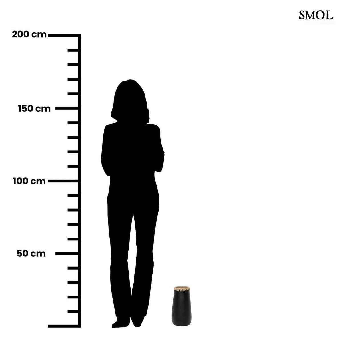 Váza - fekete, terrakotta, raffiával, 26 cm | SNEAKY - SMOL