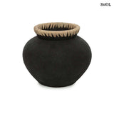 Vase - black, terracotta, with raffia, M | STYLY