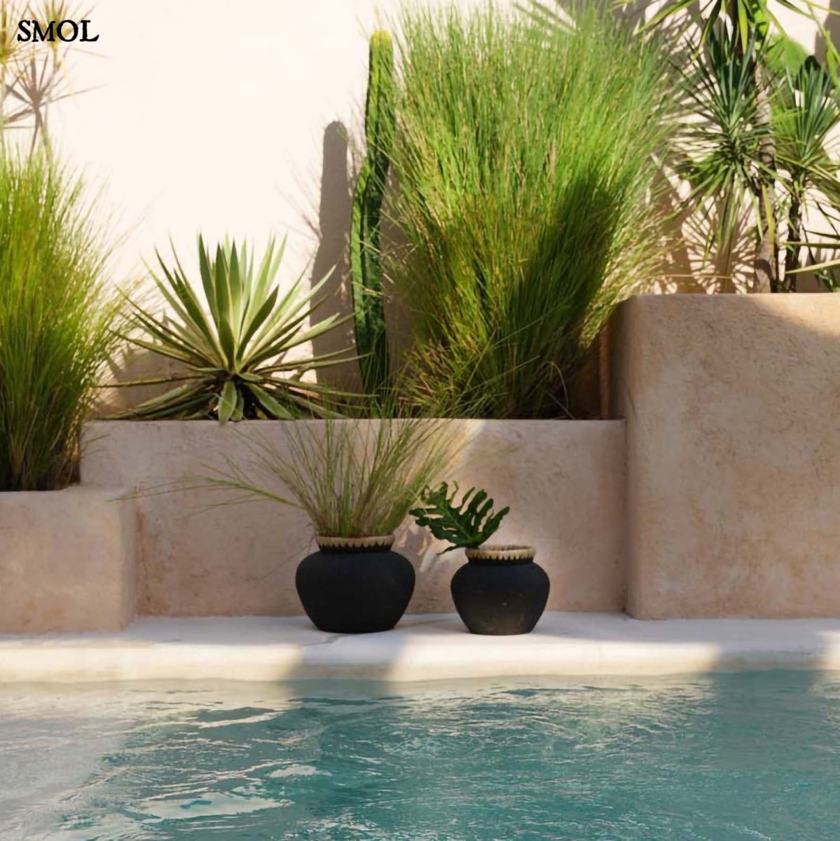 Váza - fekete, terrakotta, raffiával, 29 cm | STAYA - SMOL