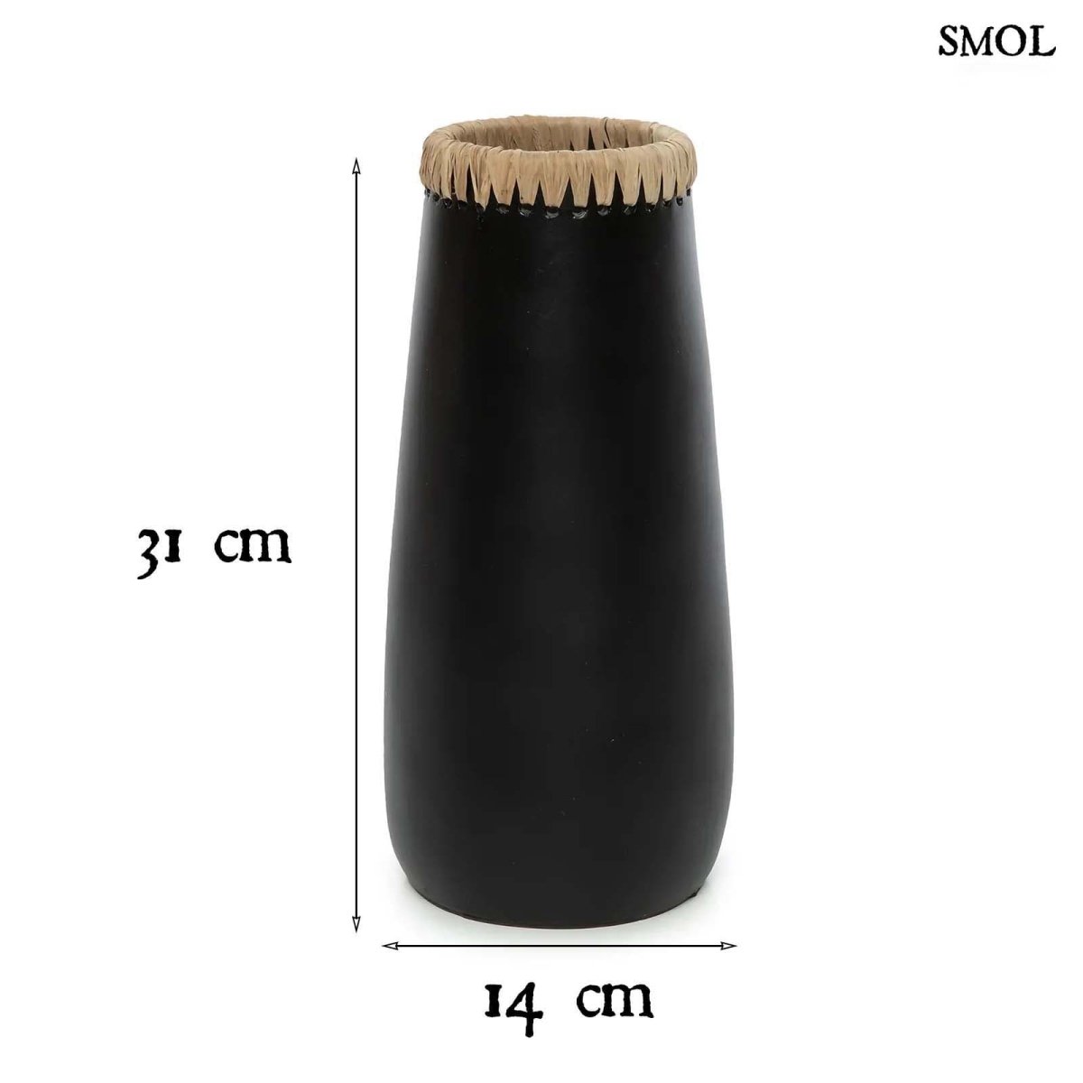 Váza - fekete, terrakotta, raffiával, 31 cm | SNIKA - SMOL
