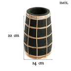 Váza - fekete, terrakotta, rattannal, 22 cm | CLOVE - SMOL