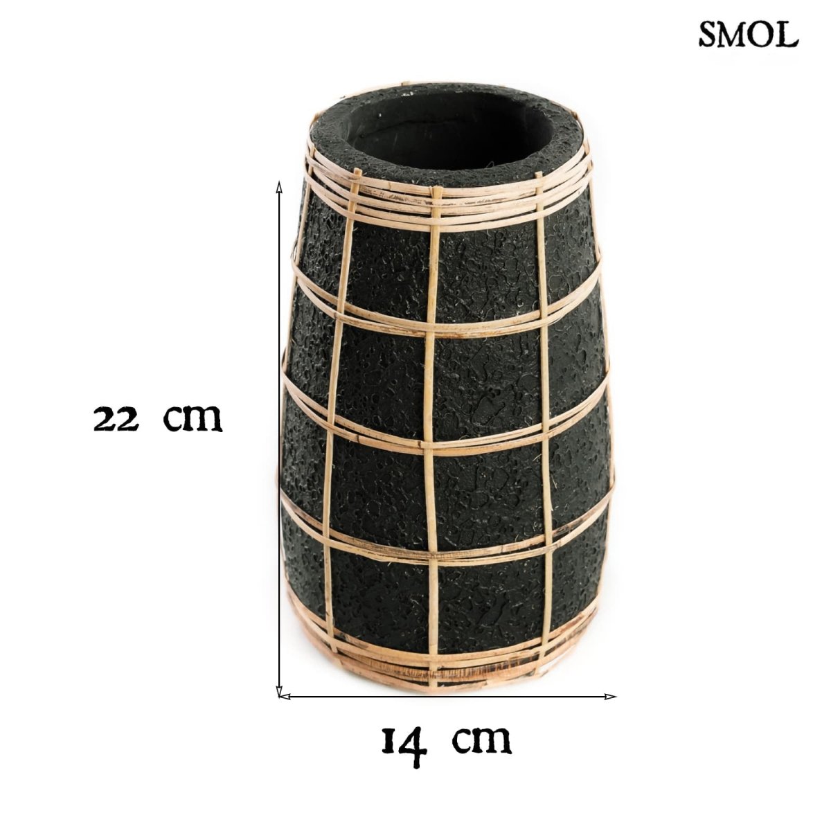 Váza - fekete, terrakotta, rattannal, 22 cm | CLOVE - SMOL