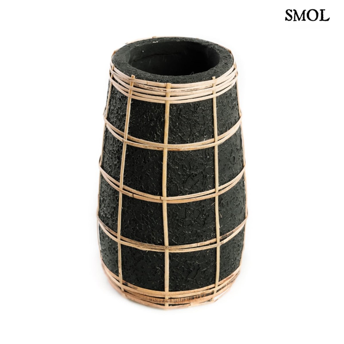 Váza - fekete, terrakotta, rattannal, 22 cm | CLOVE - SMOL