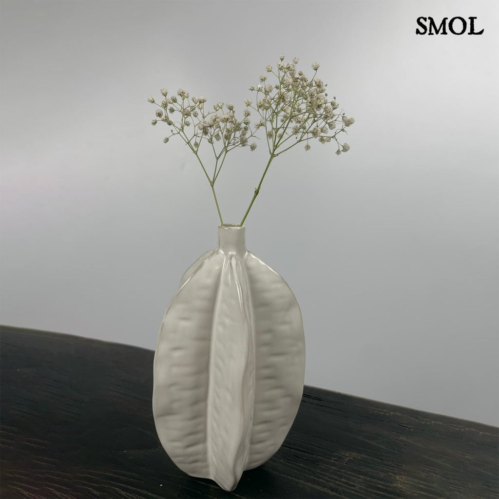 ASA kerámia váza – csillaggyümölcs forma, fehér, 20 cm - smol.hu  - száraz virággal