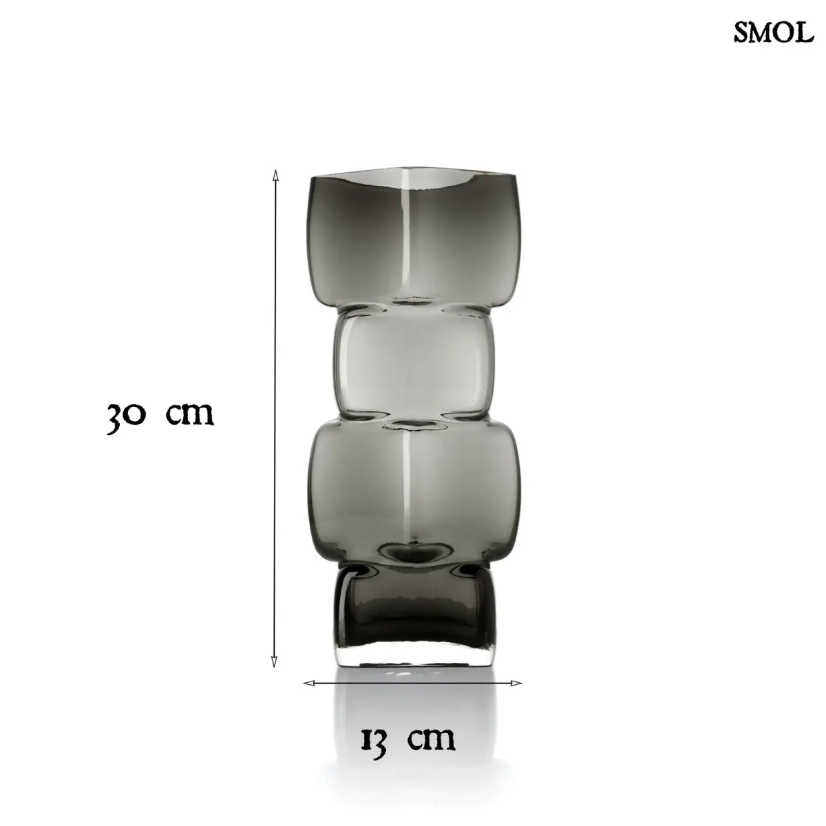 Váza – Kézzel készült, újrahasznosított, sötétszürke üveg váza kocka formával, méretekkel