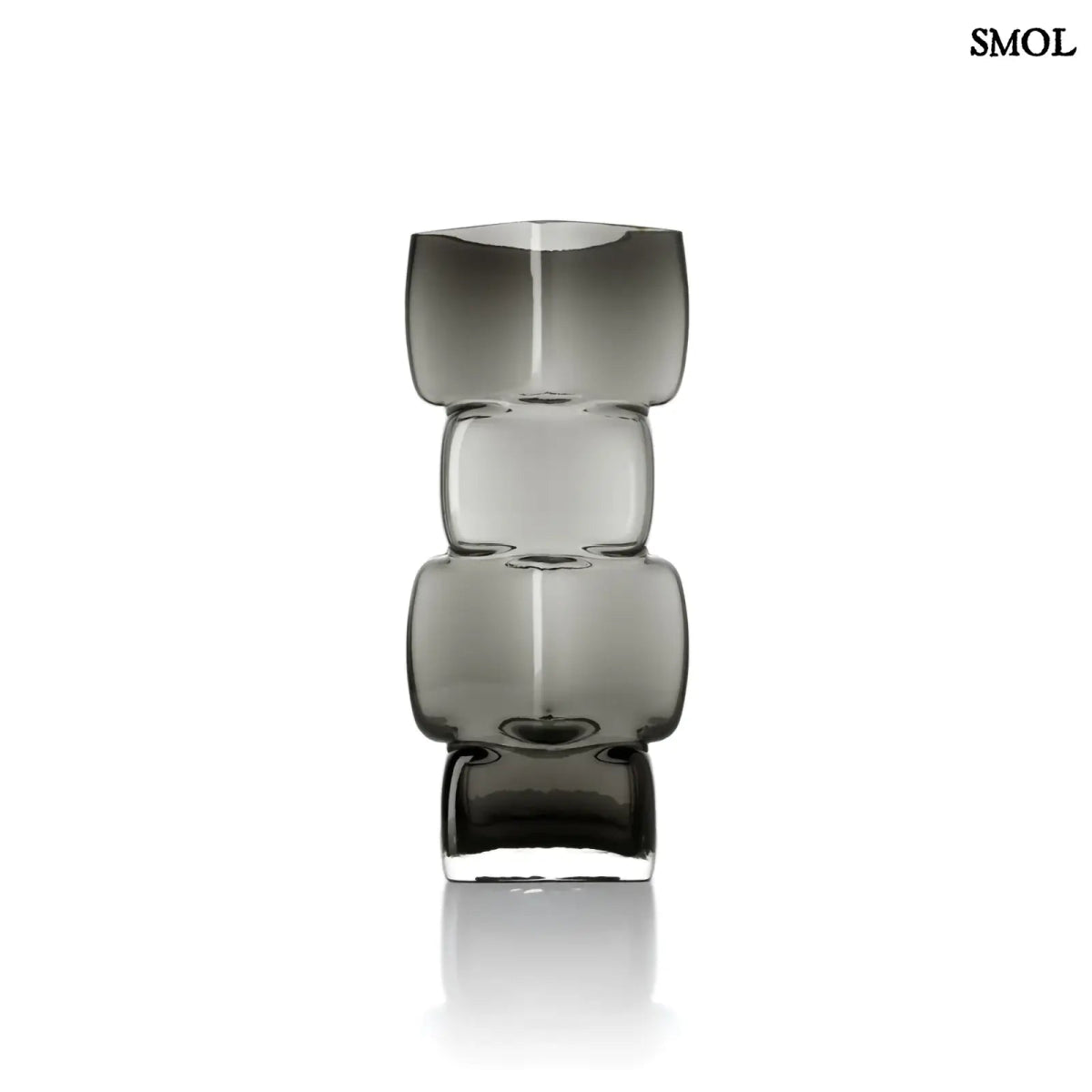 Váza – Kézzel készült, újrahasznosított, sötétszürke üveg váza kocka formával, oldalról