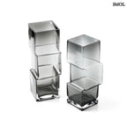 sötétszürke RUMMIKUB üveg váza három, egymásra épített kocka formájú üvegrészből, játékos, eltolt dizájnnal, két méretben