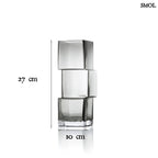 sötétszürke RUMMIKUB üveg váza három, egymásra épített kocka formájú üvegrészből, játékos, eltolt dizájnnal, méretekkel