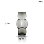 Sötétszürke, három részből álló, kocka formájú, újrahasznosított üveg váza, méretekkel