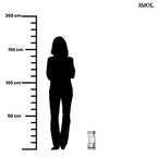 Függőlegesen elrendezett, három kocka alakú sötétszürke üveg váza, méretarányosan