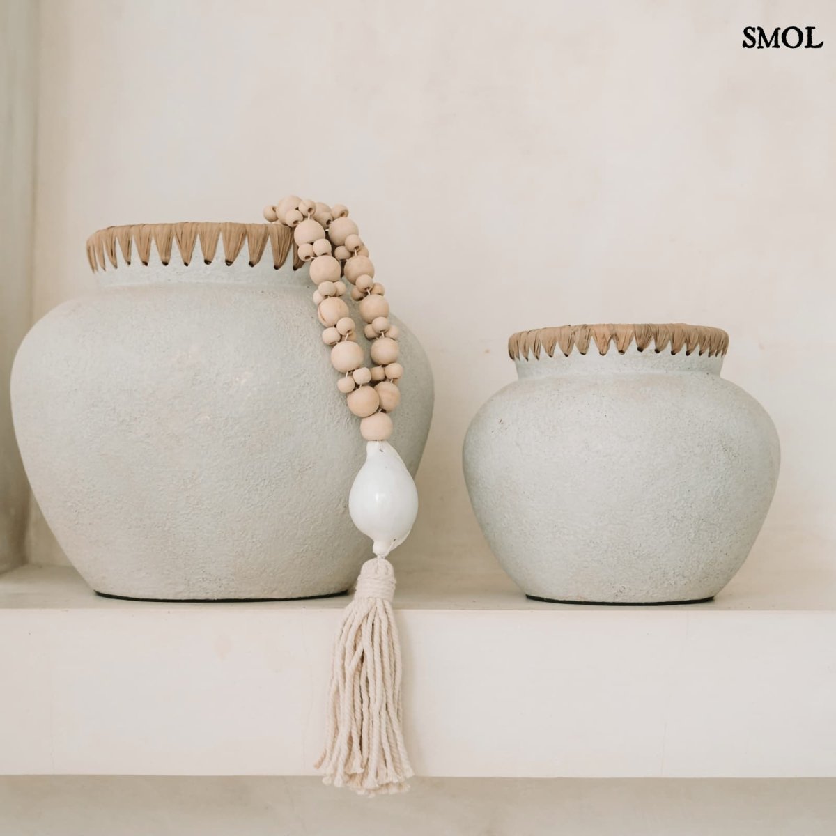 Váza - raffiával, betonhatású, terrakotta 29 cm | STYLY - SMOL