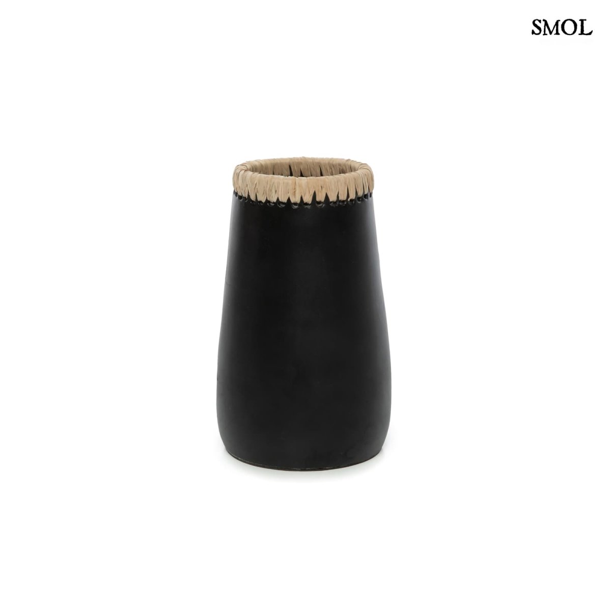 Váza - raffiával, fekete, terrakotta, 22 cm | SNEAKY - SMOL
